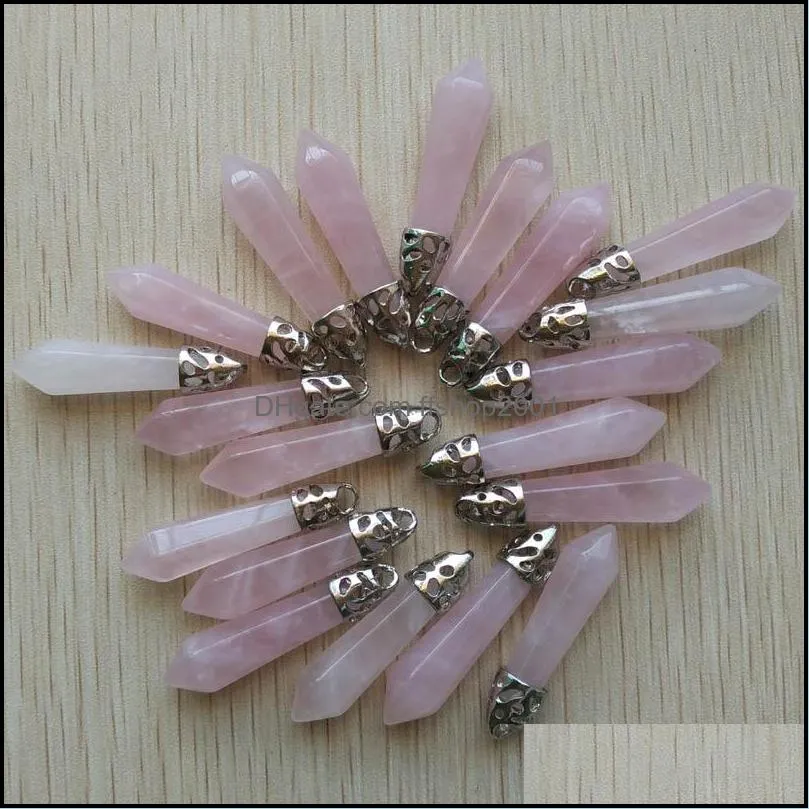 natural stone rose quartz pillar pendulum charms 10x32m point chakra pendants for jewelry making wholesale gold wire wrap ffshop2001