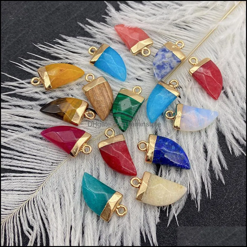 10x20mm gold edge natural crystal faceted stone pepper shape charms rose quartz turquoise pendants trendy for jewelry jiaminstore