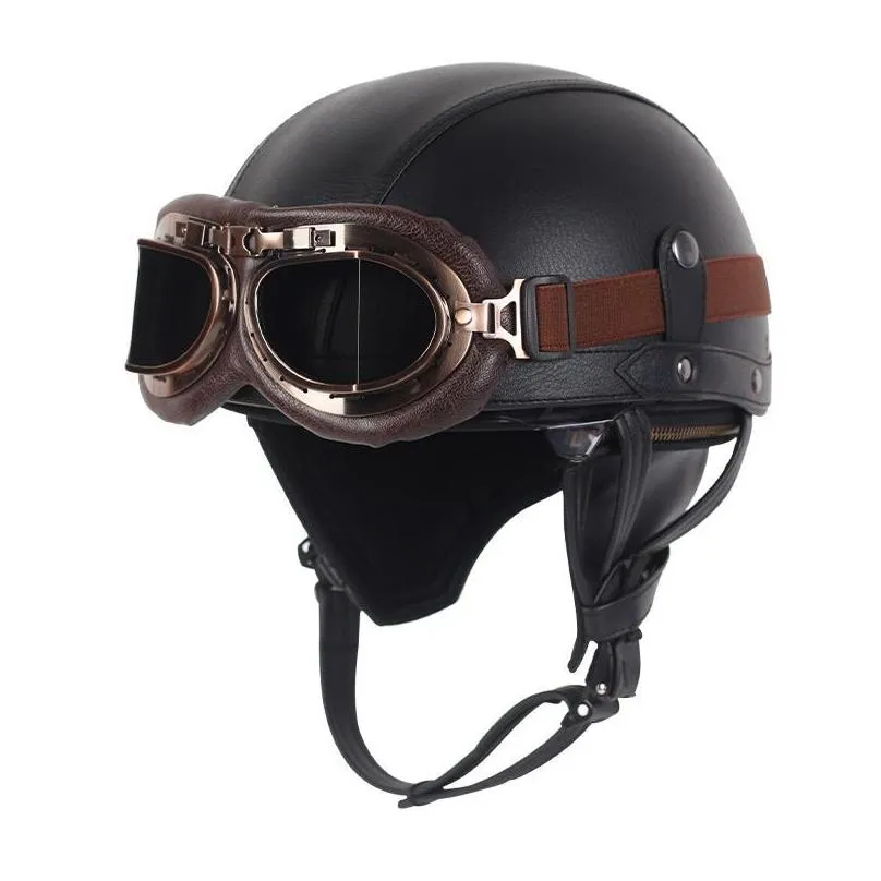 motorcycle helmet leather vintage casco moto open face retro half chopper biker pilot dot helmets