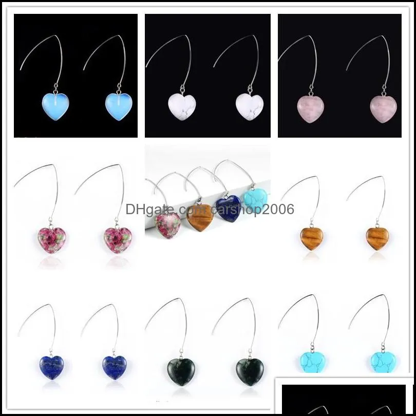 heart turquoises rose crystal quartz tiger eye opal stone charms dangling earrings amethysts hanging earring fashion women jewelry