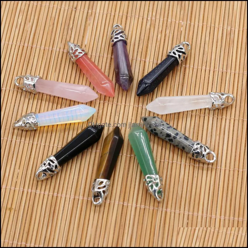 natural stone charms hexagon prism cone pendulum pendant rose quartz healing reiki crystal finding for diy necklaces women jiaminstore