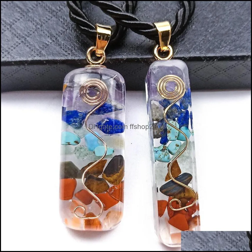 reiki healing colorful chips stone seven chakra orgone energy pendant necklaces pendulum amulet orgonite crystal necklace