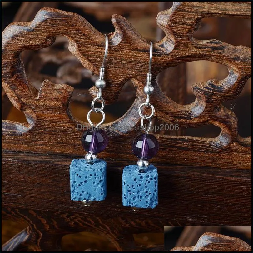 bohemia retro lava stone beads charms earrings diy essential oil diffuser jewelry women volcanic cubic earring