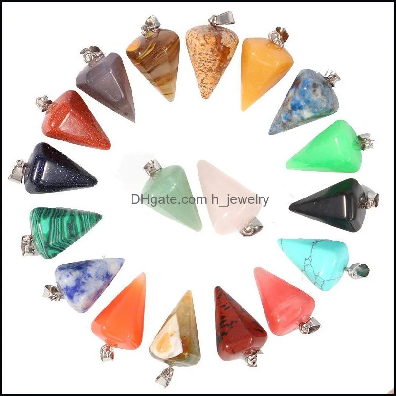 natural crystal opal rose quartz tigers eye stone charms cone shape pendant for diy pendulum earrings necklace jewelry makin hjewelry