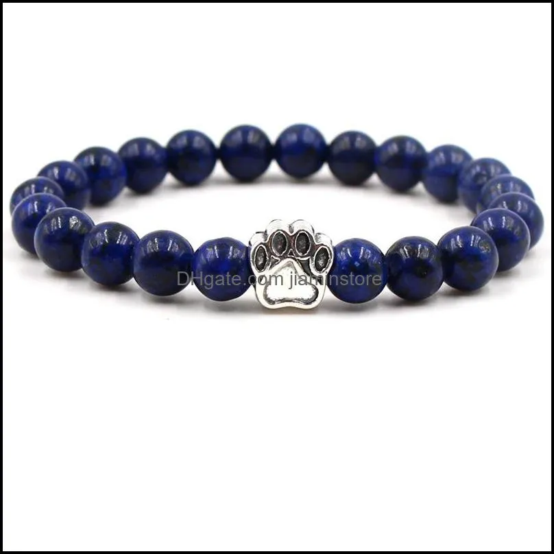 chakras stripe agate stone beaded strands bracelet dog paw claw bracelets healing energy yoga bracelet for men women jewel jiaminstore