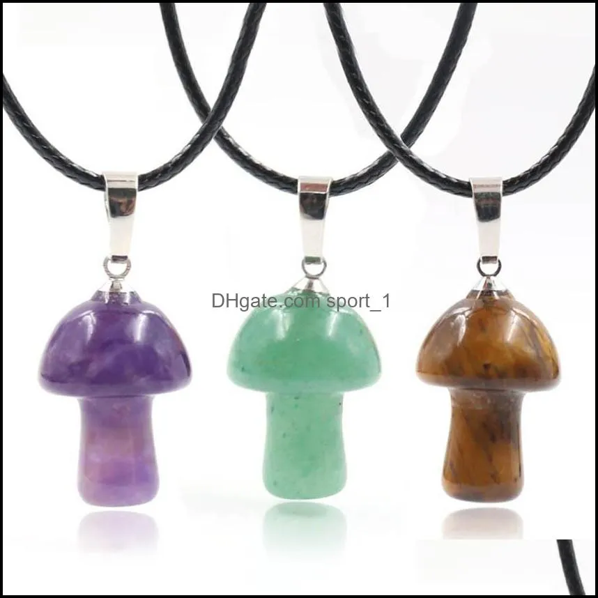 cute mushroom pendant necklace natural stone crystal quartz healing energy necklace for women pu chain necklaces