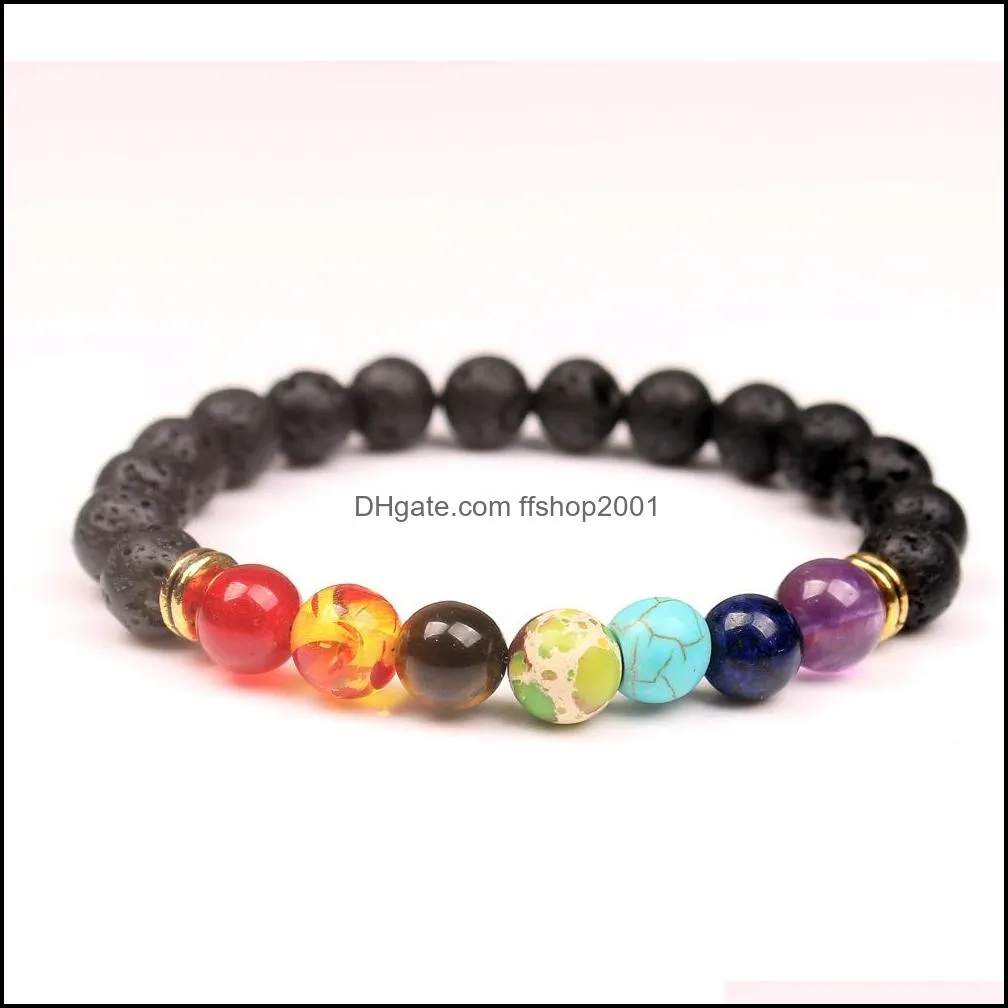 8mm 7 chakra black lava stone beads charms bracelet diy  oil diffuser bracelets man energy jewelry