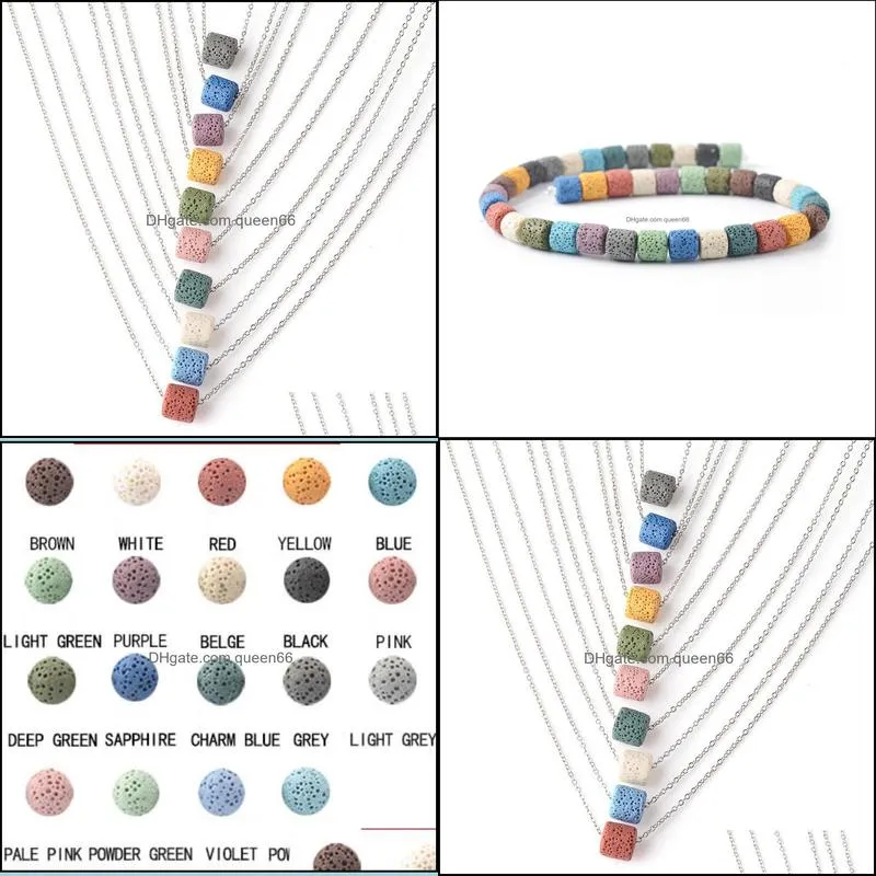 colorful cylinder lava stone necklace diy aromatherapy  oil diffuser necklaces for women jewelry