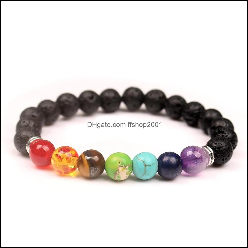 8mm 7 chakra black lava stone beads charms bracelet diy  oil diffuser bracelets man energy jewelry