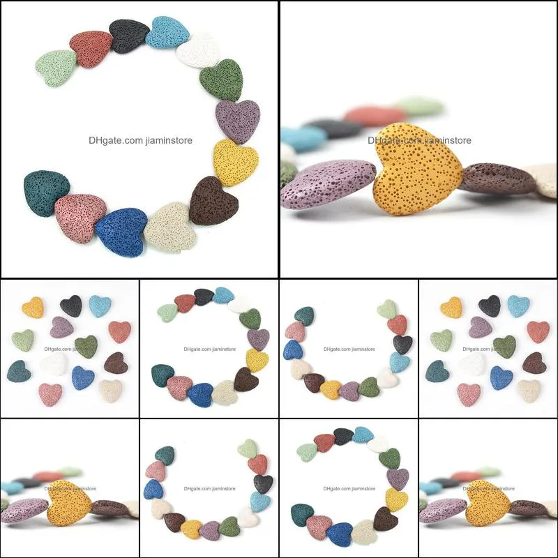 loose 20mm colorful heart lava stone bead diy essential oil diffuser necklace earrings jewelry makin jiaminstore