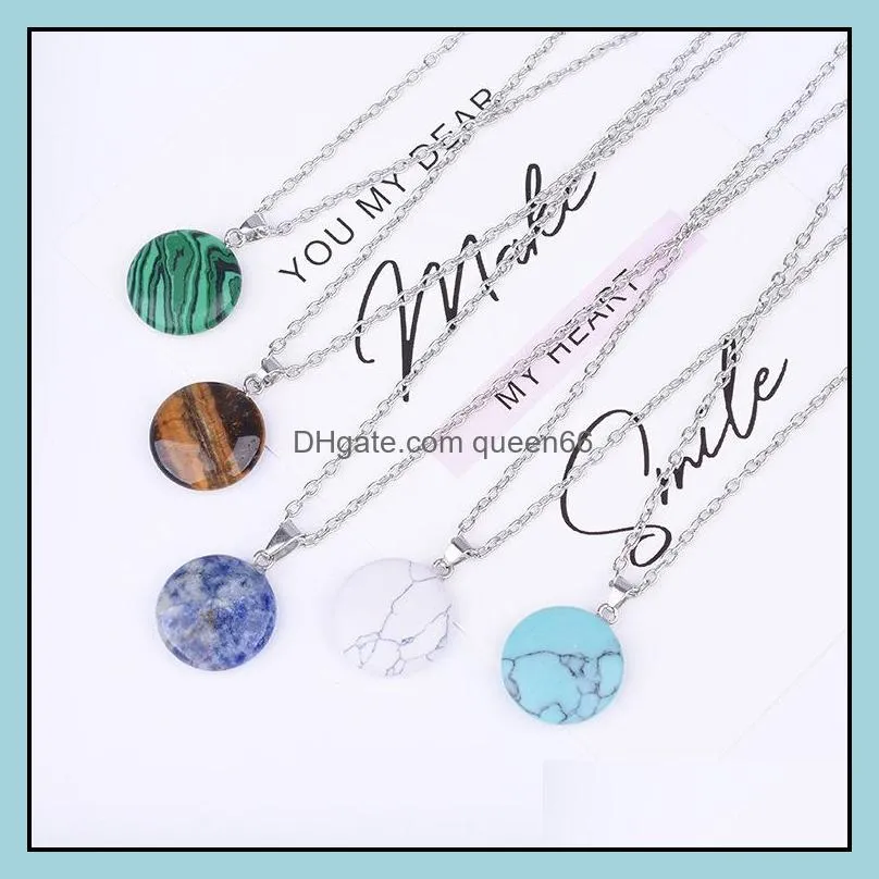 fashion circle crystal necklace opal turquoise natural stone druzy necklaces jewelry with stainless steel chain necklace