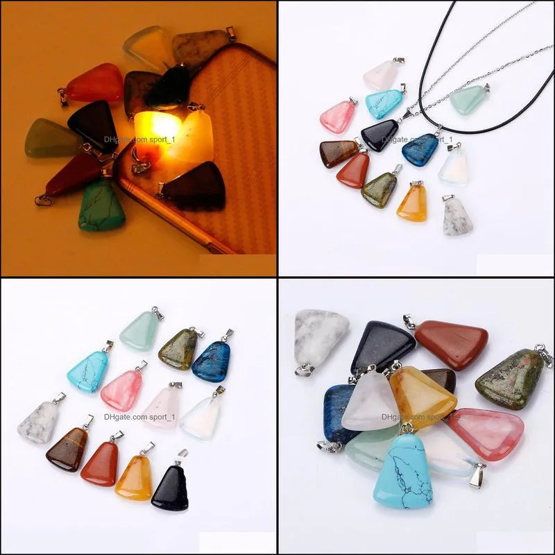 natural stone trapezoid pendant necklace opal tigers eye pink quartz crystal chakra reiki healing pendulum necklaces