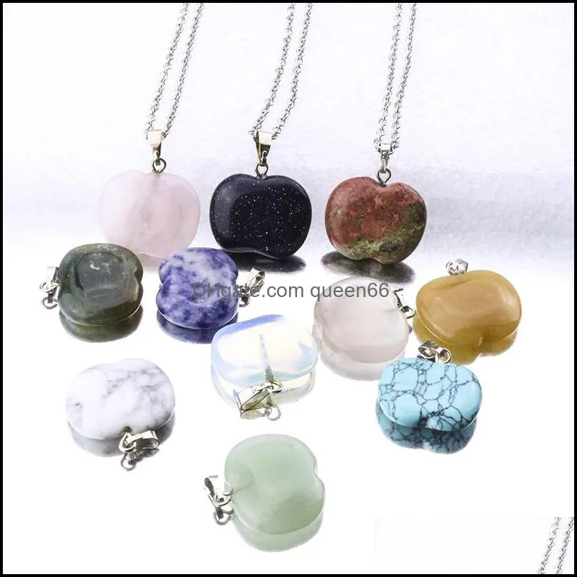 natural stone  gemstone pendant necklace crystal healing chakra reiki silver stone necklace