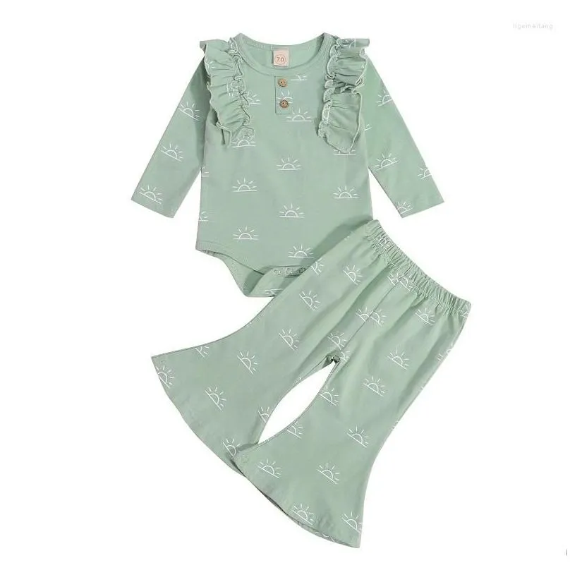 clothing sets 2pcs set born baby girl sun print long sleeve cotton bodysuit tops flared pant bell bottom outfits clothes