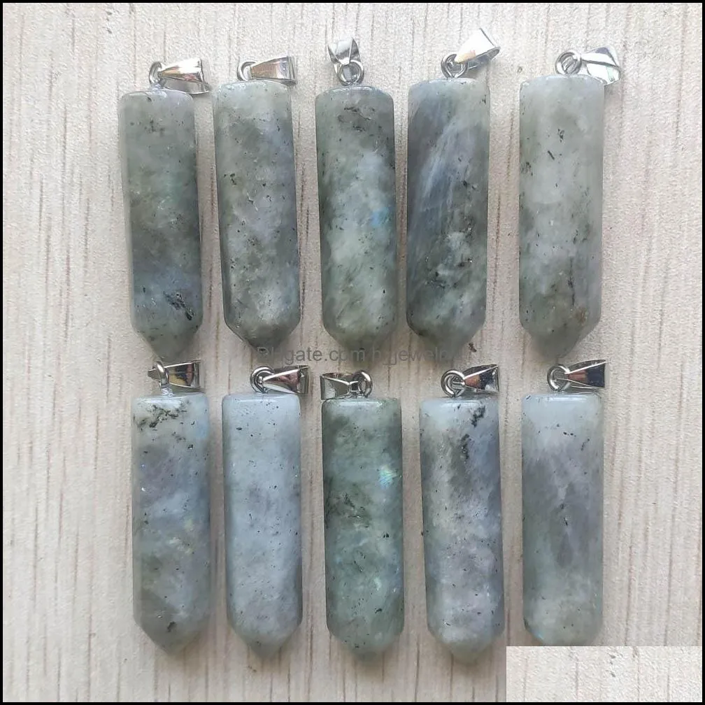 39x10mm beautiful amethyst natural rose quartz charms white crystal fluorite labradorite stone pillar pendant for jewelry hjewelry