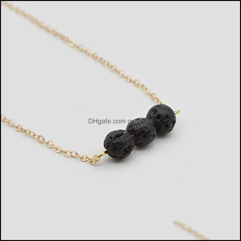 silver gold color black lava stone bead necklace volcanic rock aromatherapy  oil diffuser necklace for women jewelry