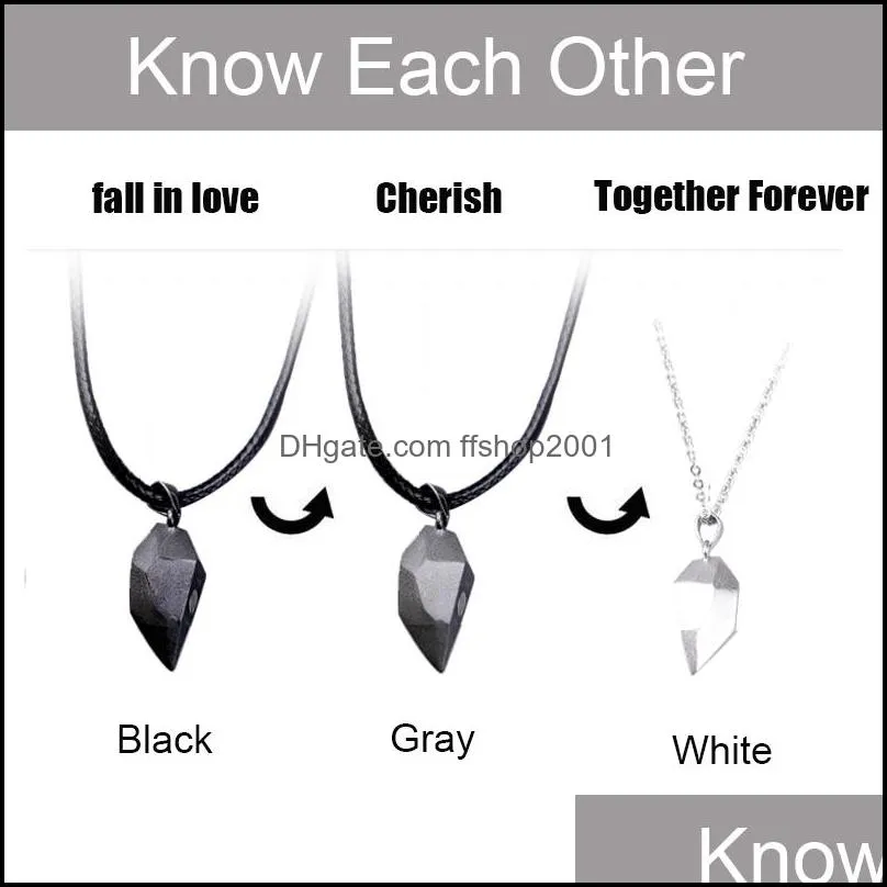 2pcs magnetic couple necklaces lovers heart pendant distance faceted charm necklace women valentines day friendship gift