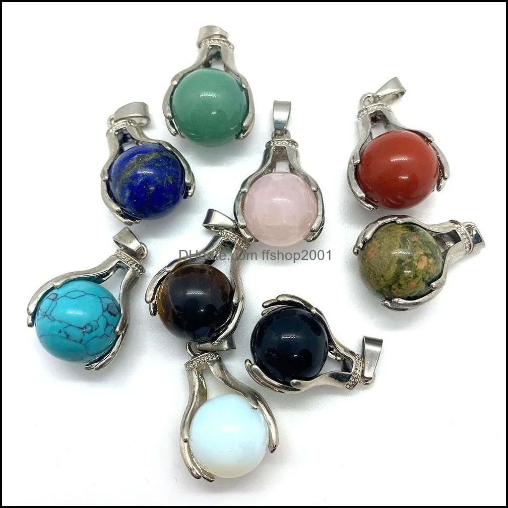 claw hand hold charm natural stone round beads pendants for jewelry making necklace ffshop2001