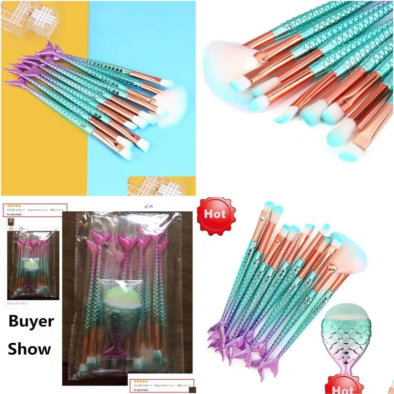 11pcs mermaid makeup brushes foundation eyebrow eyeliner blush cosmetic concealer pinceis de maquiagem brochas para maquillaje