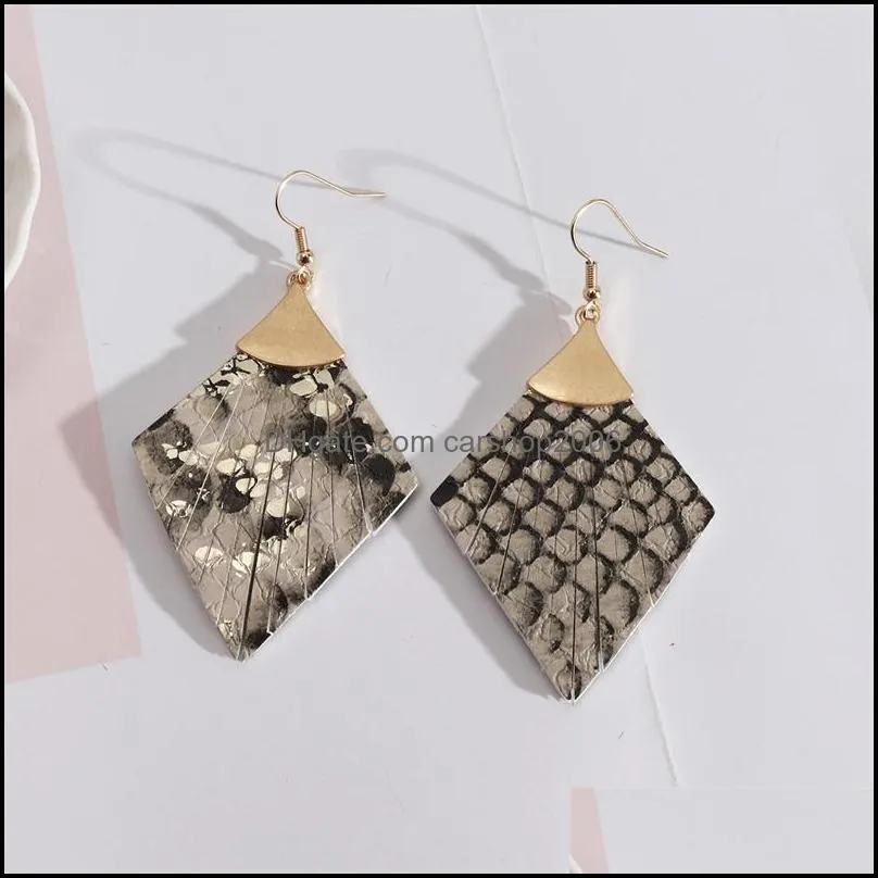 rhombus shape abalone shell paper leopard leather charms earrings gold color brincos pendientes fashion brand jewelry women