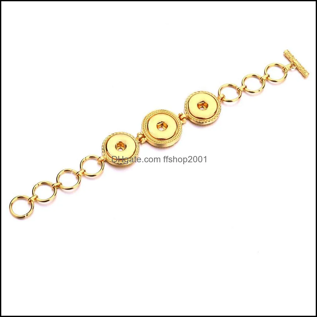 silver gold rose color three 18mm snap button charms bracelet bangle for women supplier ffshop2001