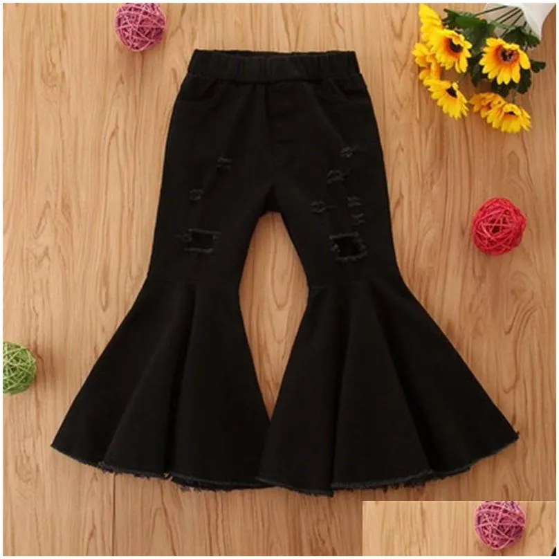 jeans girls autumn childrens pants tide in the small children broken hole bell bottoms multicolor wholesale