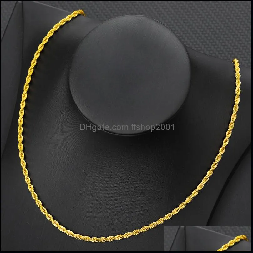 hip hop 18k gold plated stainless steel 3mm twisted chain womens choker necklace for men hiphop jewelry gift