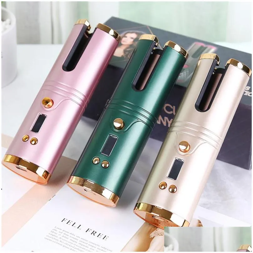 wireless automatic hair curler portable usb rechargeable rotating curling iron women girl lcd display curly machine styling tool