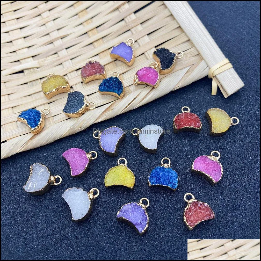 13x14mm plating edge druzy stone crescent moon charms pendants trendy for necklace earrings jewelry making jiaminstore