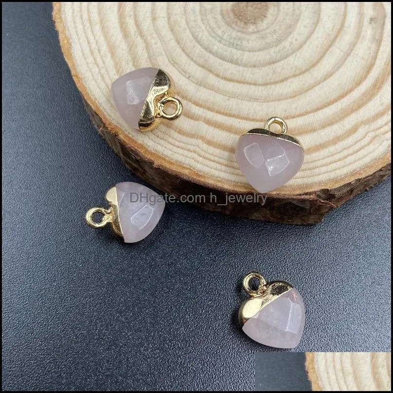 gold plating heart shape natural stone charms agate crystal turquoises jades opal stones pendant for jewelry making earrings hjewelry