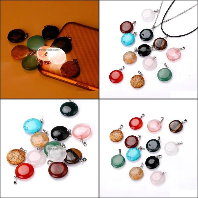 natural stone circle pendant necklace opal tigers eye pink quartz crystal chakra reiki healing pendulum necklaces