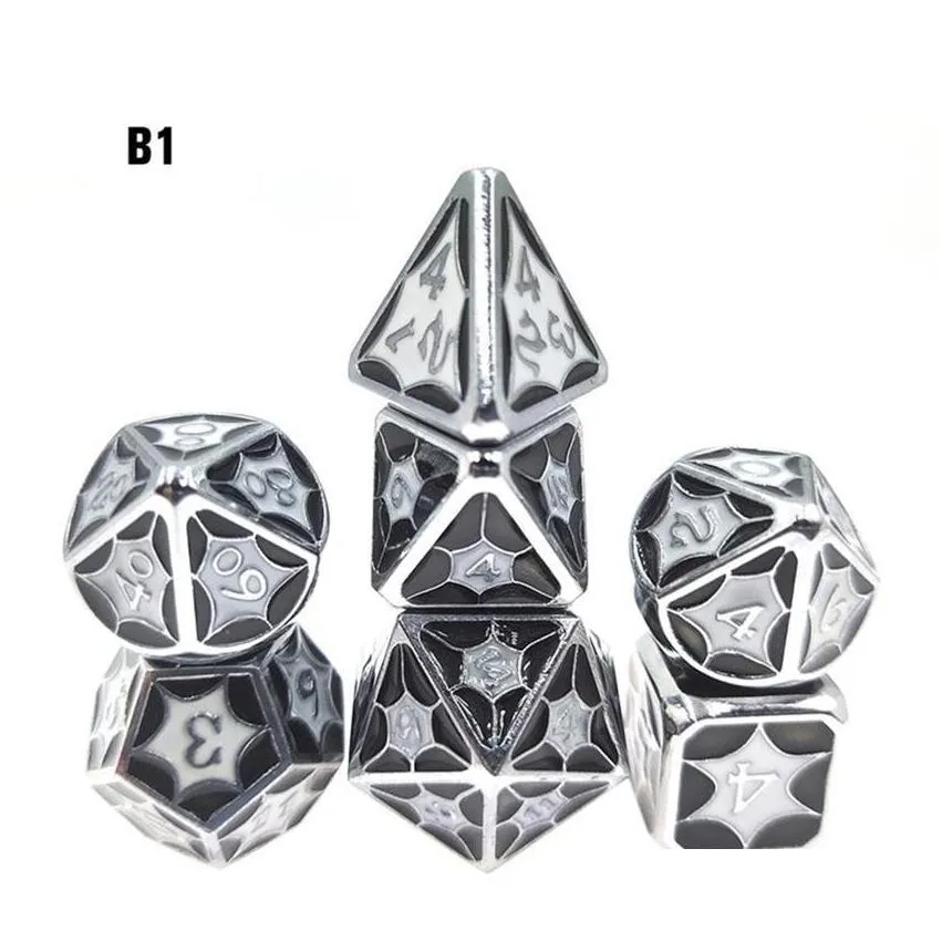 7pcs/set metal dice star sky series board game polyhedral playing games dices set d4 d6 d20 with retail package a50 a32