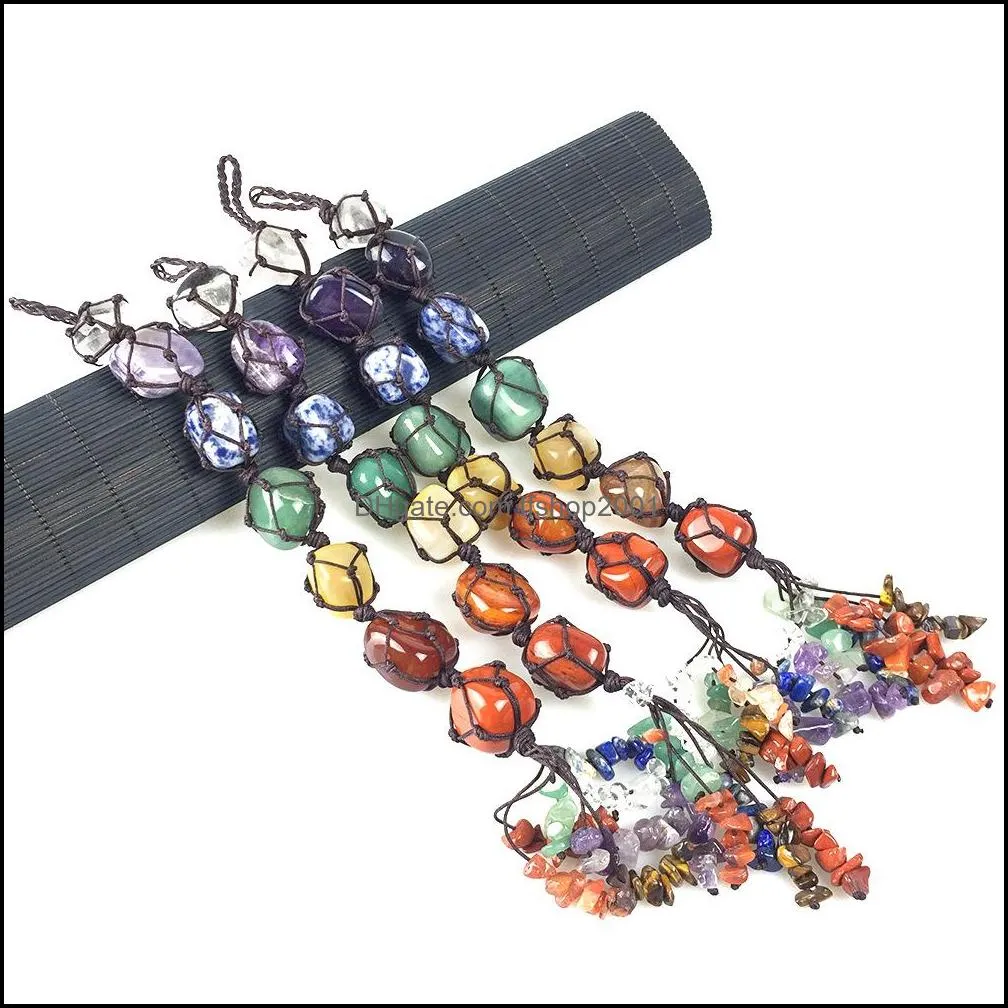 braided chakra reiki crystals healing stone pendant seven chakras energy balancing polished hand piece natural stones beads car bag