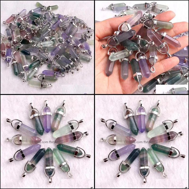 bulk natural stone hexagonal column charms fluorite quartz crystal pendant for necklace jewelry making ffshop2001