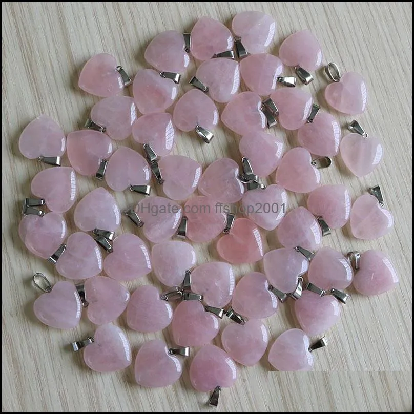 natural stone charms 20mm heart shape rose quartz pendants chakras gem stone fit earrings necklace making assorte ffshop2001