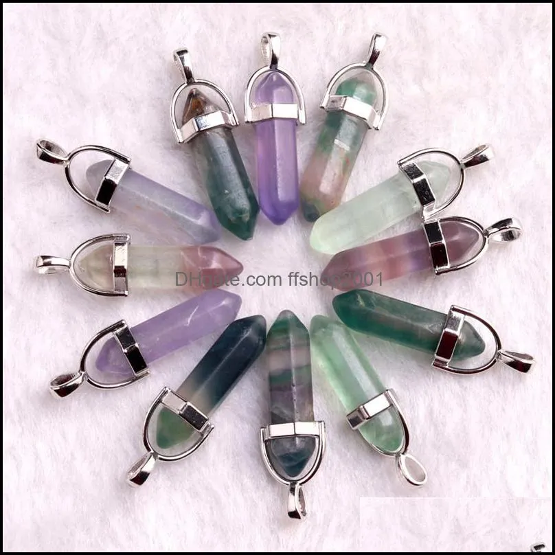 bulk natural stone hexagonal column charms fluorite quartz crystal pendant for necklace jewelry making ffshop2001