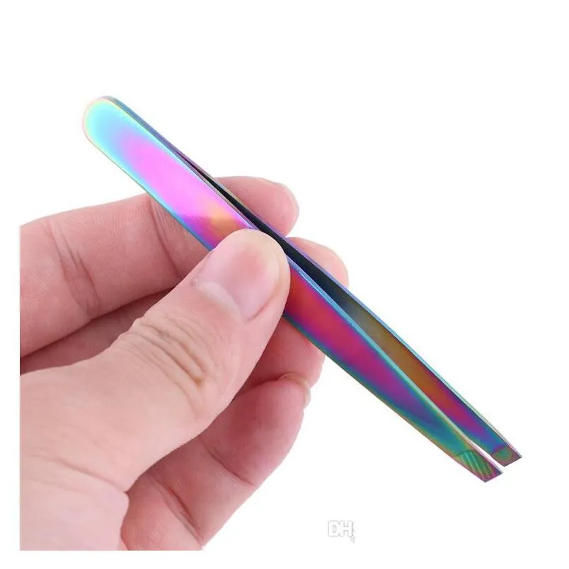 professional rainbow color stainless steel eyebrow tweezer eyebrow mini scissors clip antistatic face hair remover tool