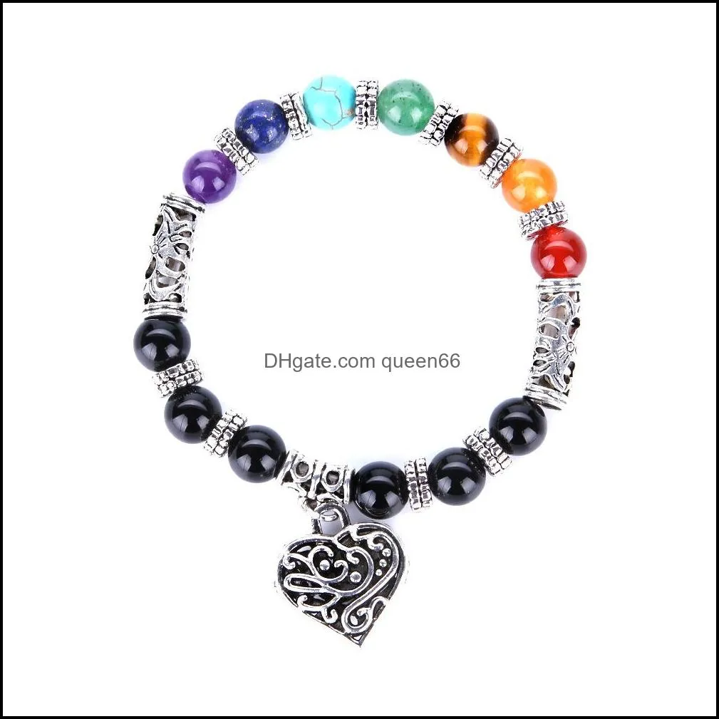 fashion 7 chakra heart bracelet 8mm beads colorful stone reiki buddha prayer natural stone yoga bracelet for women men