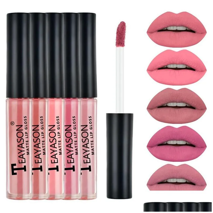 teayason 5pcs nude matte liquid lipstick set y red velvet lip gloss waterproof long lasting makeup lips tint cosmetic beauty