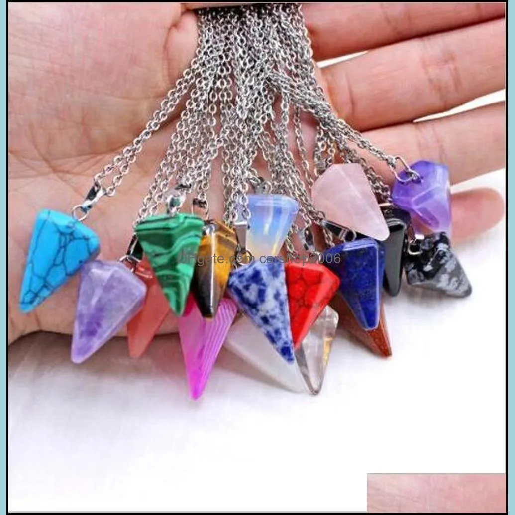 hexagonal column necklaces natural stone pendant pink stones chamrs tapered section pendulum crystal pendants necklace for women