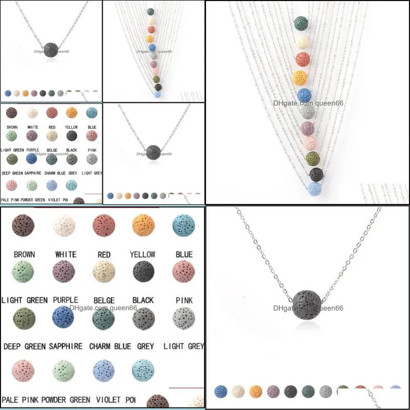 8mm 10mm colorful ball bead lava stone necklace diy aromatherapy  oil diffuser necklaces for women jewelry