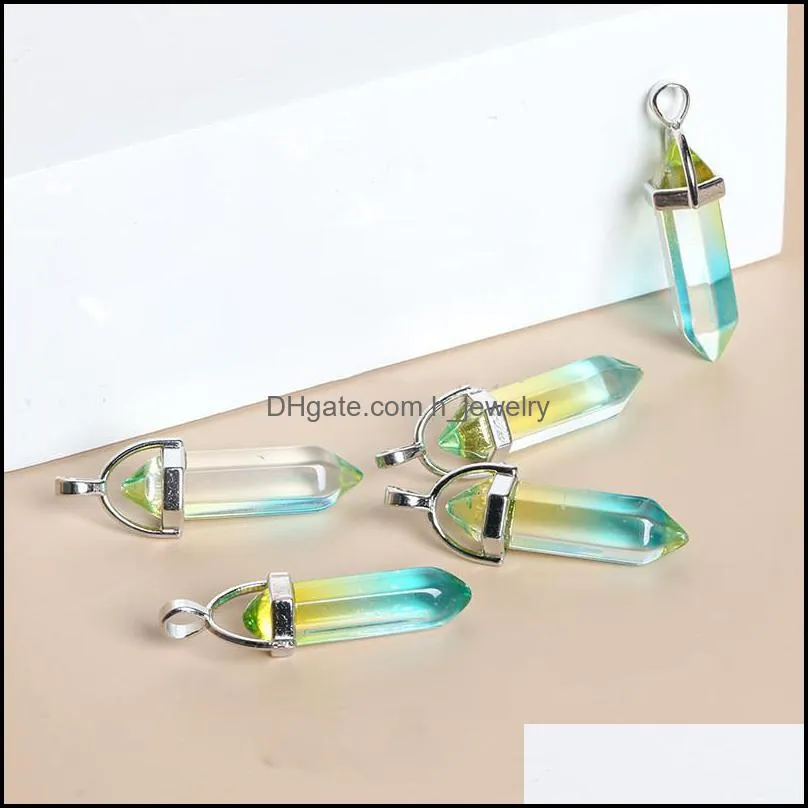 colorful glass charms hexagon pendants for jewelry making diy necklace earring gift hjewelry