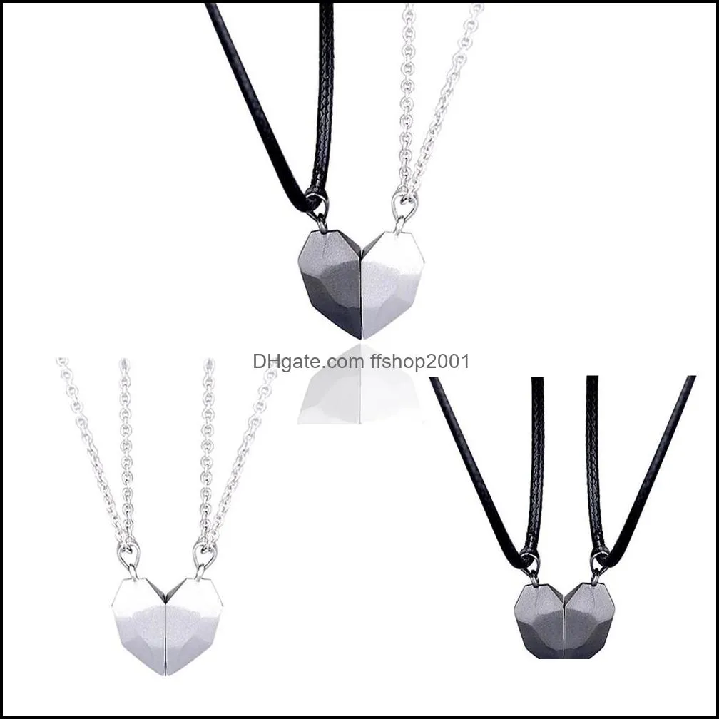 2pcs magnetic couple necklaces lovers heart pendant distance faceted charm necklace women valentines day friendship gift