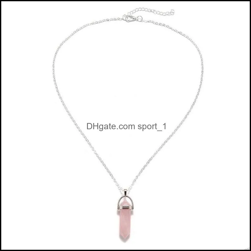 personality hexagonal column quartz necklace pendant fashion natural stone bullet pink crystal pendant necklace ladies jewelry