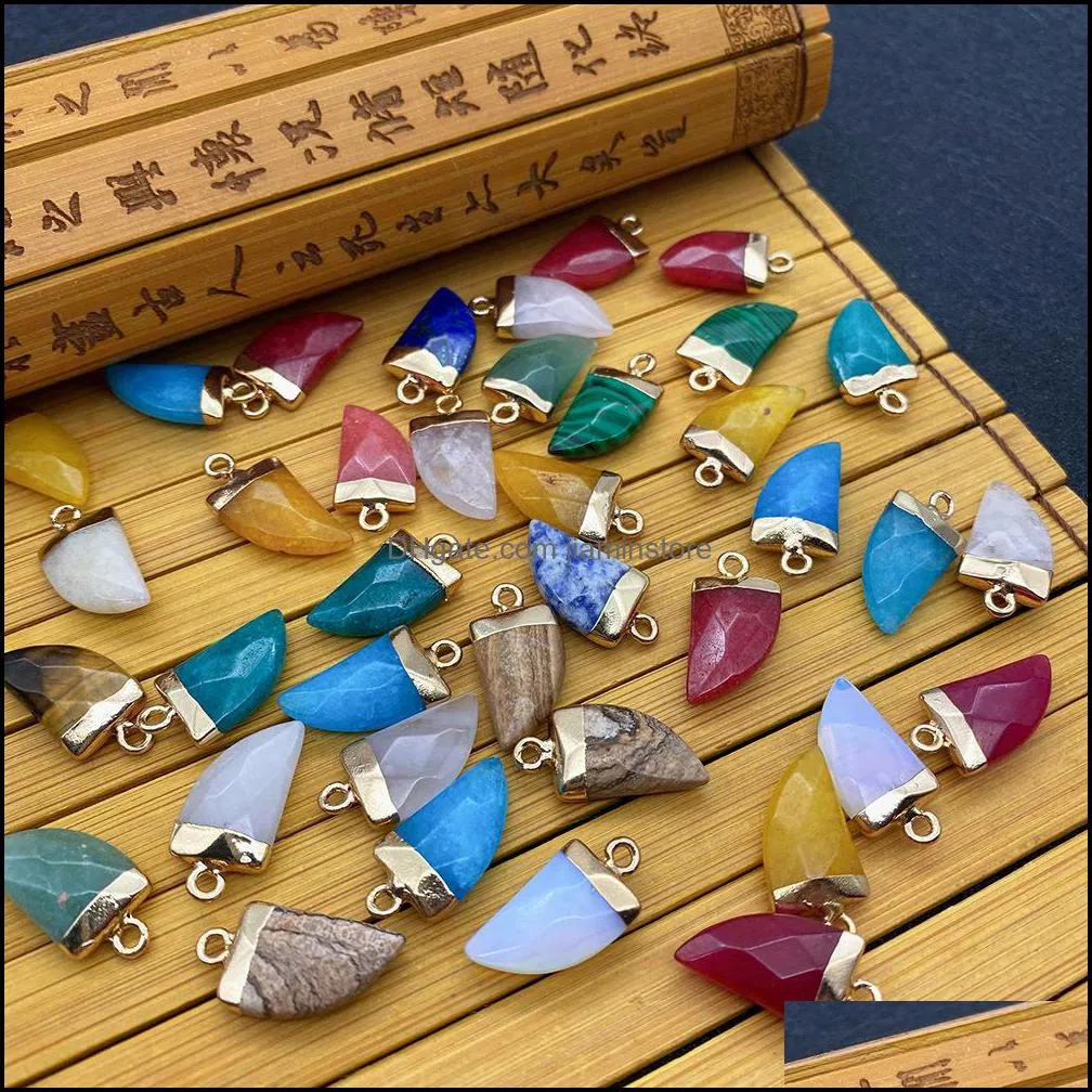 10x20mm gold edge natural crystal faceted stone pepper shape charms rose quartz turquoise pendants trendy for jewelry jiaminstore