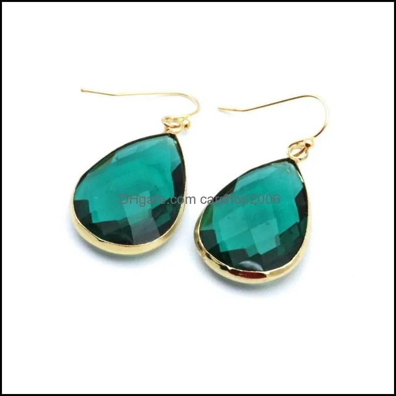 fashion transparent glass crystal charm earrings pink green blue waterdrop teardrop dangle earings for women jewelry