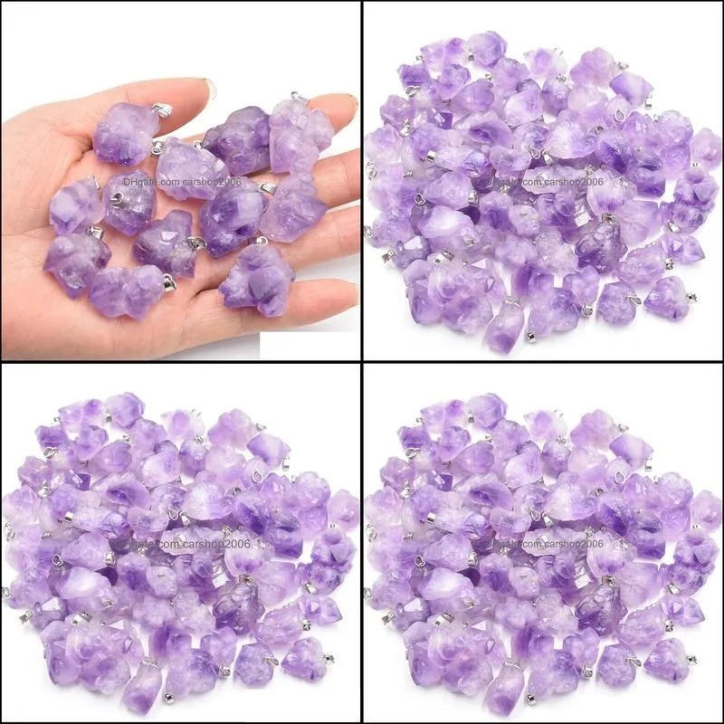 natural crystal stone charms amethyst irregular shape stone pendants for necklace earrings jewelry making
