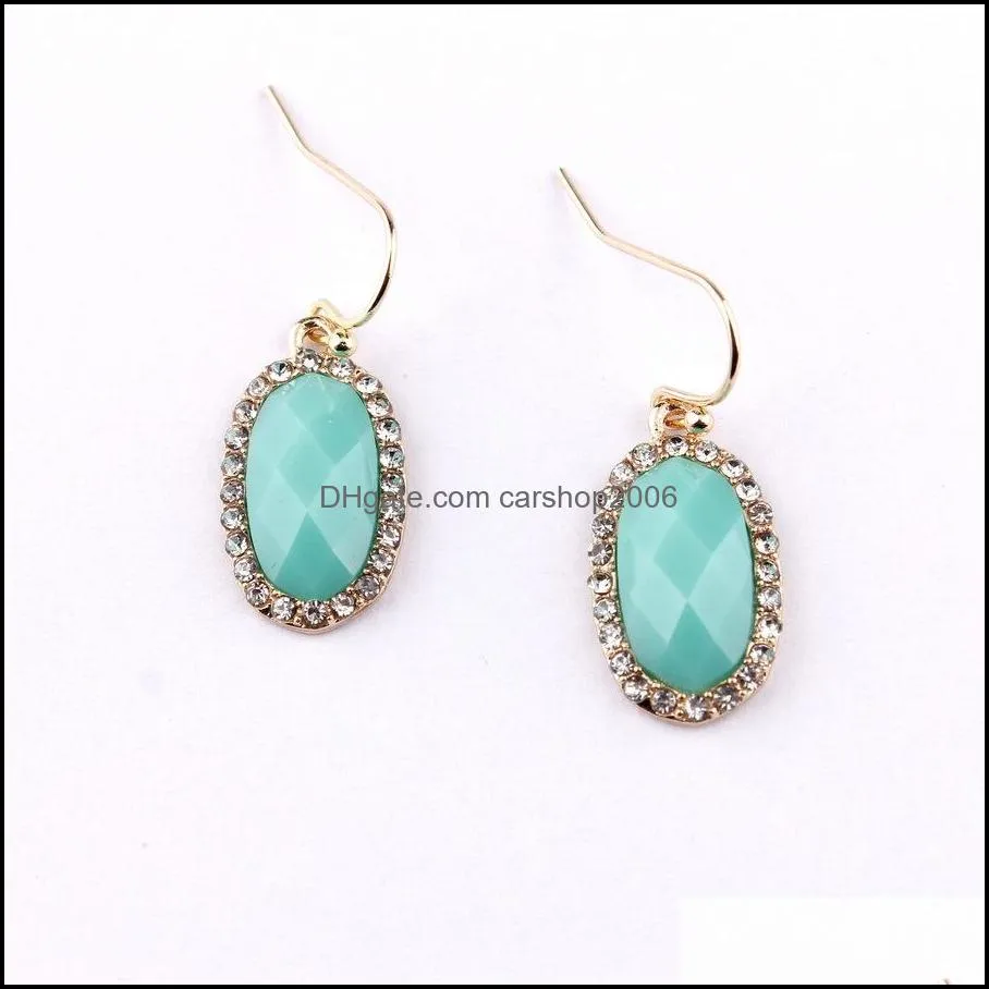 gold designer faceted acrylic oval charms earrings for women small rhinestone resin dangle earring boutique jewelry christmas gifts