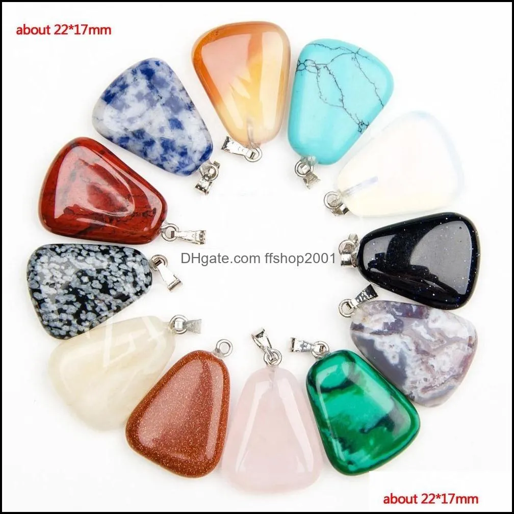 fashion water drop healing crystal charms point turquoise amethyst rose quartz chakra heart moon natural stone pendants for necklaces jewelry