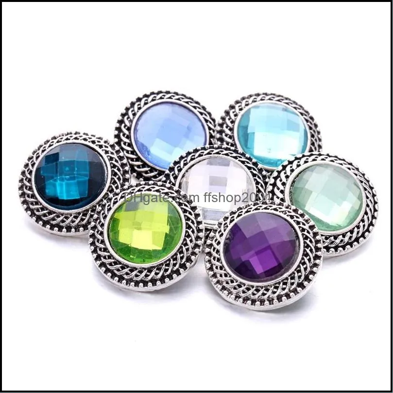 silver color snap button round charms women jewelry findings rhinestone 18mm metal snaps buttons diy bracelet jewellery wholesale